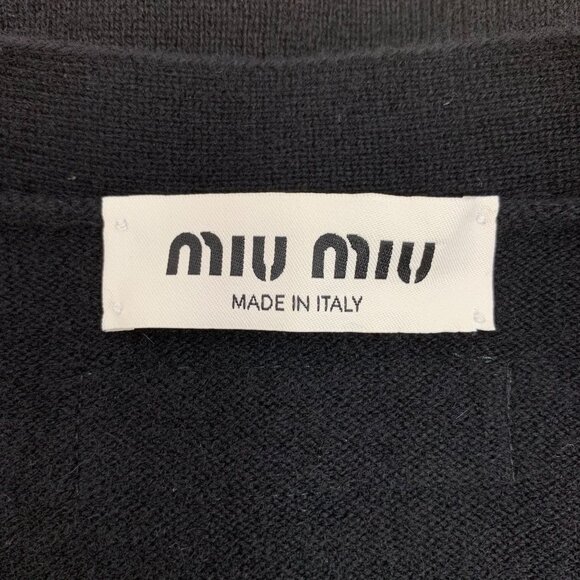 Miu Miu Womens Black Cardigan W/ Gold Buttons & Contrast Cream Pockets Size 38 M - Picture 4 of 8